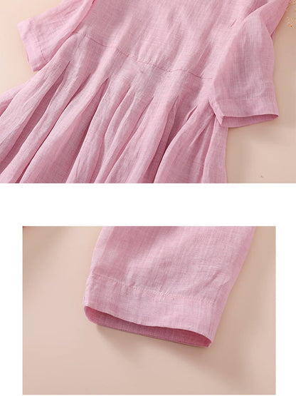 Ramie Solid Loose Pleated Dress