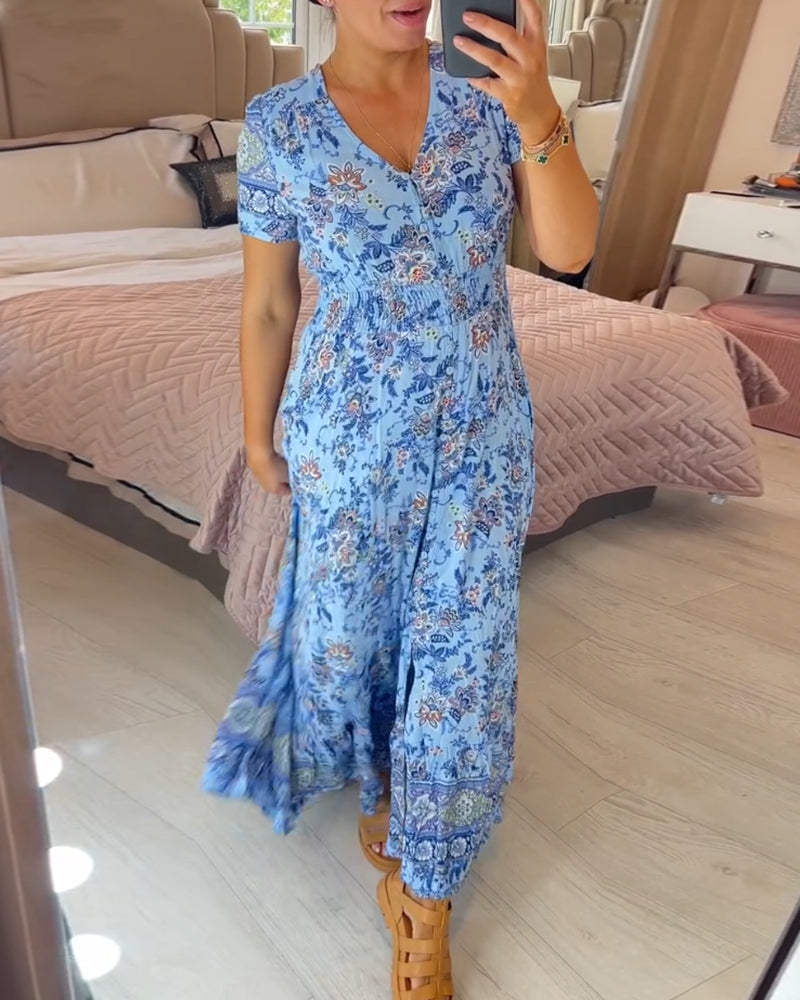 (💃Hot Sale - 45% OFF🔥)Floral print v-neck dress