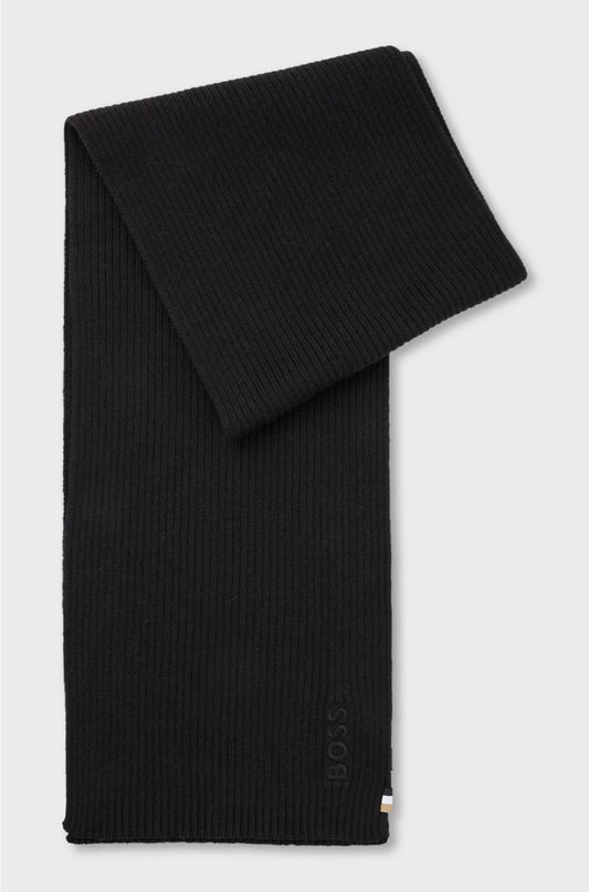 RIBBED SCARF IN A COTTON BLEND WITH LOGO EMBROIDERY