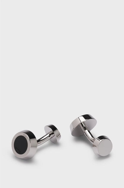 ROUND CUFFLINKS WITH BLACK-ENAMEL INSERT