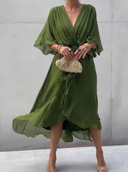 Stylish and elegant V-neck chiffon dress